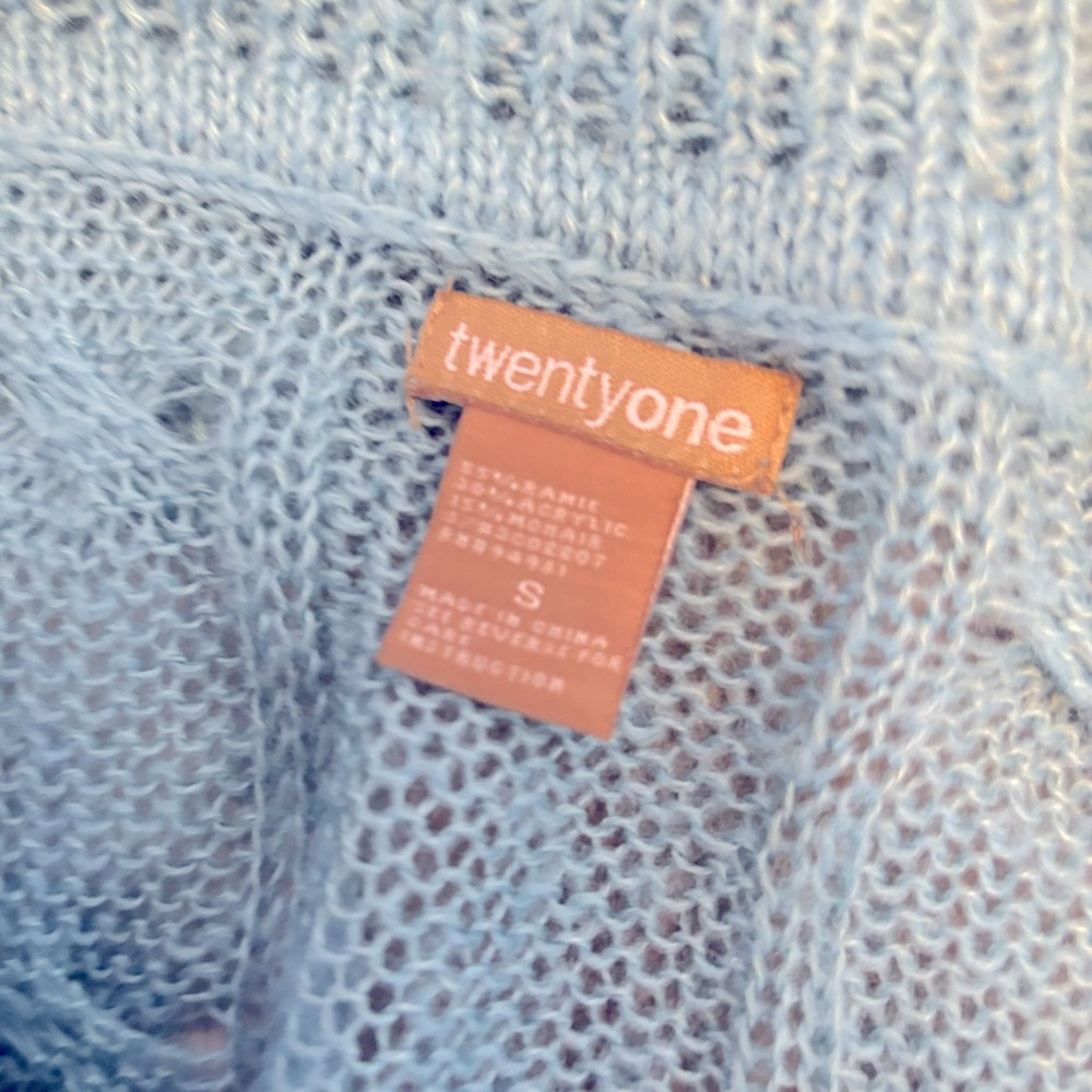 Vintage Y2K Twenty One Powder Blue Translucent Knit Sweater Size Small - Picture 7 of 7